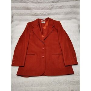 LL Bean Jacket Womens Sz 14 Red Wool 2 Button Pockets Lined Collared Lightweight